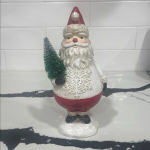 Festive Santa Claus Figurine with Green Tree